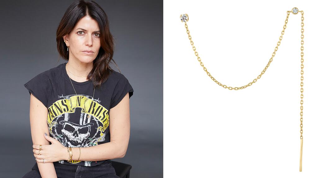 Designer Giovanna Galeotafiore of Social Anarchy crafts unconventional designs, like this 14-karat yellow gold and diamond shoulder-duster chain earring ($480). 20221103_Social Anarchy.jpg
