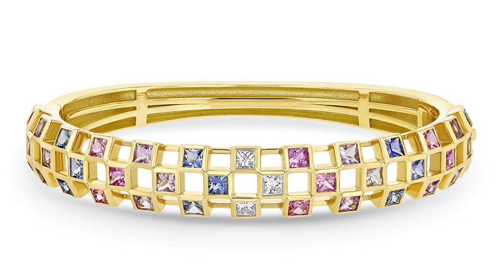 Future Fortune “Reflection Bracelet” in 18-karat yellow gold with princess-cut blue sapphires, pink sapphires, amethyst, and diamonds