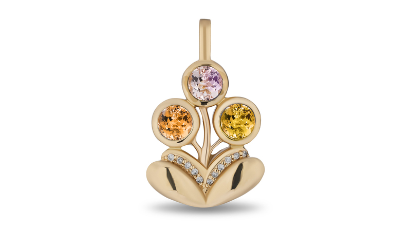 Mason and Books “Medium Bouquet Pendant” in 14-karat yellow gold with multicolor sapphires and diamonds ($2,950)