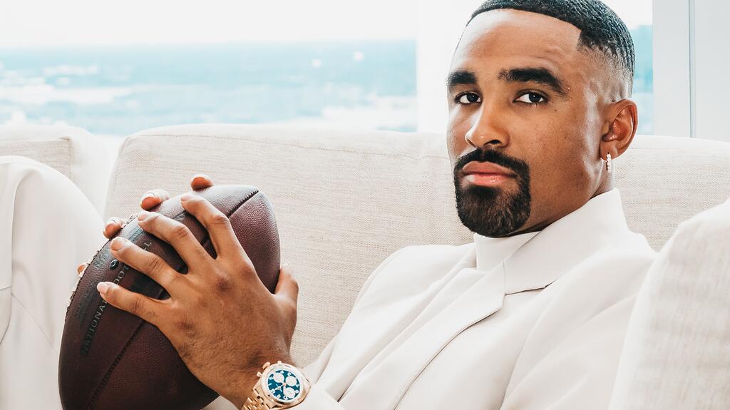 Eagles QB Jalen Hurts wearing Breitling watch