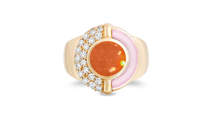 “Sugar and Spice” ring in 14-karat yellow gold with fire opal, pink opal, and diamonds ($4,750)