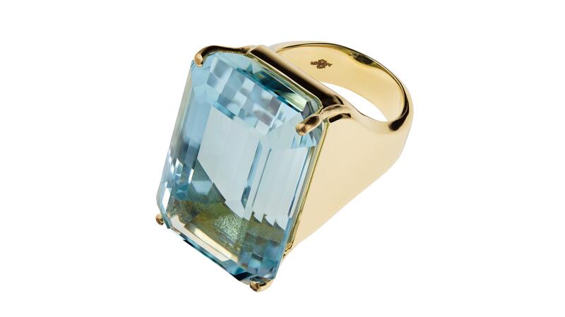 <a href="https://misahara.com/products/koko-6" target="_blank">Misahara</a> “Koko” aquamarine and 18-karat yellow gold ring ($7,000)