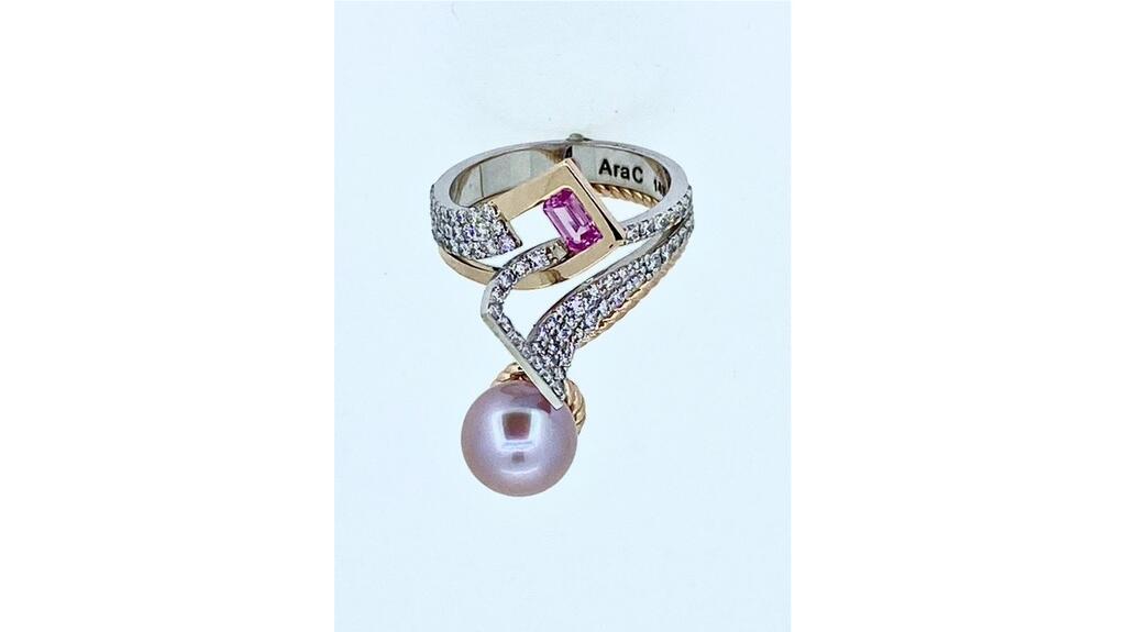 Ara Chanakian Akoya pearl and pink sapphire ring