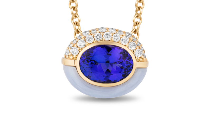 “Touch of Spice” pendant in 14-karat yellow gold with sapphire, chalcedony, and diamonds ($5,500)