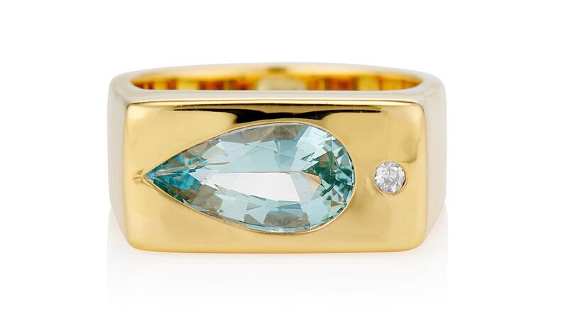 <a href="https://www.theoneilovenyc.com/the-one-i-love-collection/the-aqua-and-diamond-ring" target="_blank">The One I Love</a> 22-karat gold ring with aquamarine and diamond ($4,110)