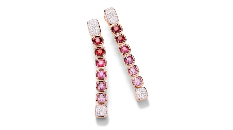 Pomellato high jewelry Skyline earrings in rose gold with spinels and diamonds