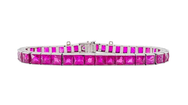 Greenwich St. Jewelers French Cut Burmese Ruby 1930 1940 Tennis Bracelet