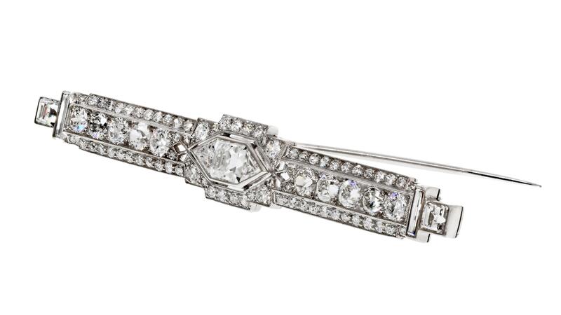 The Back Vault Platinum Diamond Art Deco Bar Pin Brooch