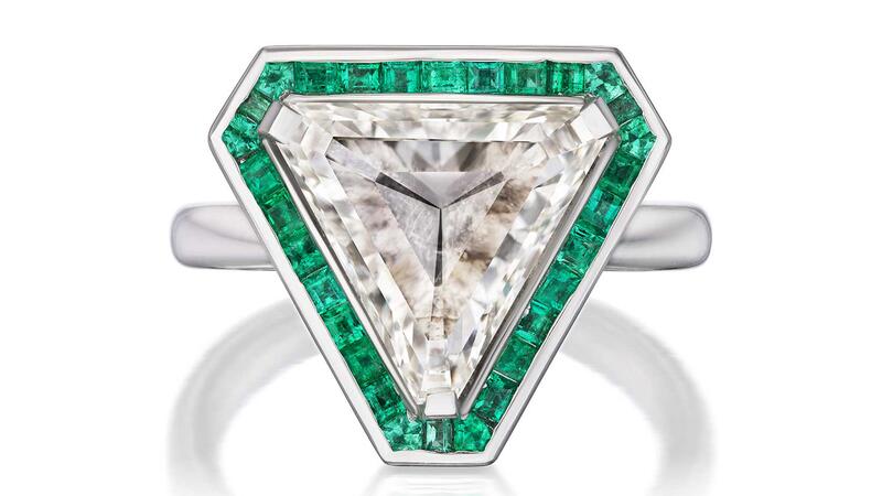 Greenwich St. Jewelers Trillion Diamond & Emerald Art Deco Cocktail Ring