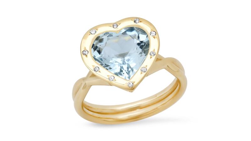 <a href="https://www.sigwardjewelry.com/" target="_blank">Sig Ward</a> aquamarine heart and diamond ring set in 14-karat yellow gold ($3,100)