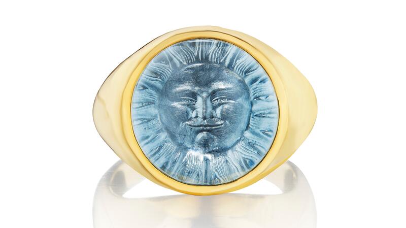<a href="https://anthonylent.com/products/sunday-ring" target="_blank">Anthony Lent</a> 18-karat gold and aquamarine “Sunday Ring” ($5,520)
