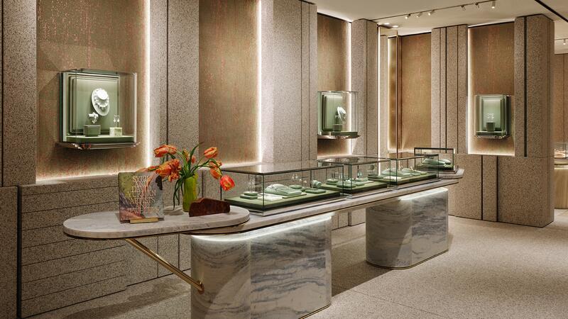 Stone showcases inside David Yurman Miami flagship store