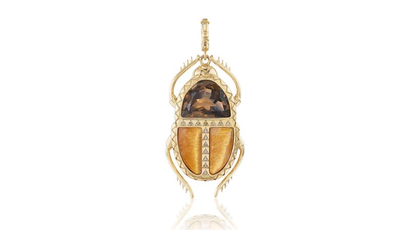 Harwell Godfrey scarab pendant in 18-karat yellow gold with smoky topaz, brown moonstone, and champagne diamonds ($11,995) Harwell Godfrey scarab smoky topaz moonstone pendant