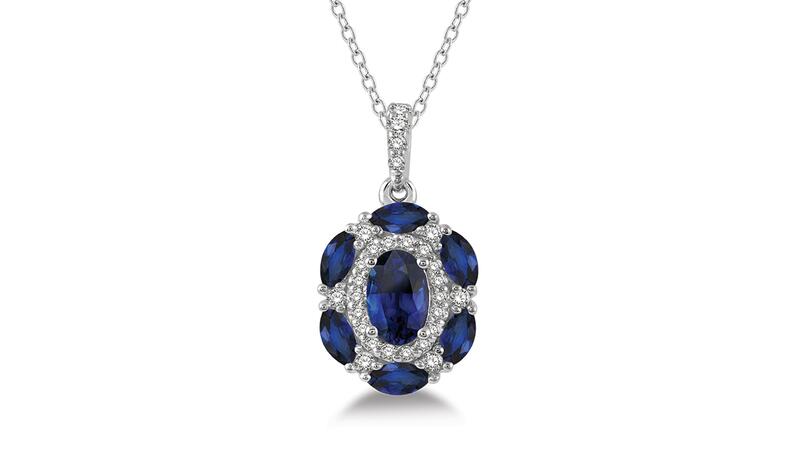 Ashi Diamonds oval and marquise blue sapphire and diamond pendant set in 14-karat white gold