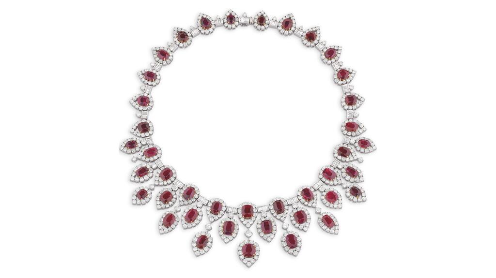 Burmese ruby and diamond necklace