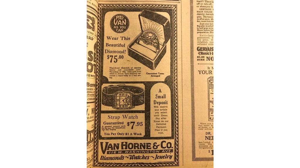 Old ad Van Horne Jewelers