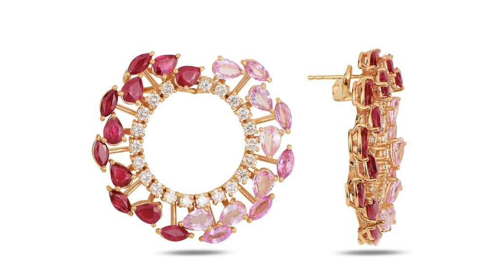 Terzihan 18-karat rose gold hoop earrings with pink sapphires, rubies, and diamonds