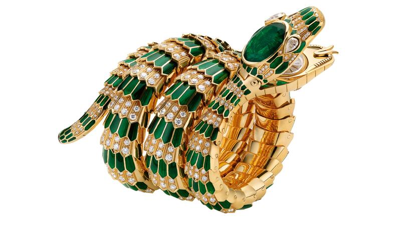 A 1969 Bulgari “Serpenti” bracelet-watch in gold with green enamel, emeralds, and diamonds (Image credit: Barella – Studio Orizzonte Gallery, Image courtesy of Bulgari Heritage Collection) The Modern Guide to Vintage Jewelry Bulgari Serpenti Bracelet Watch