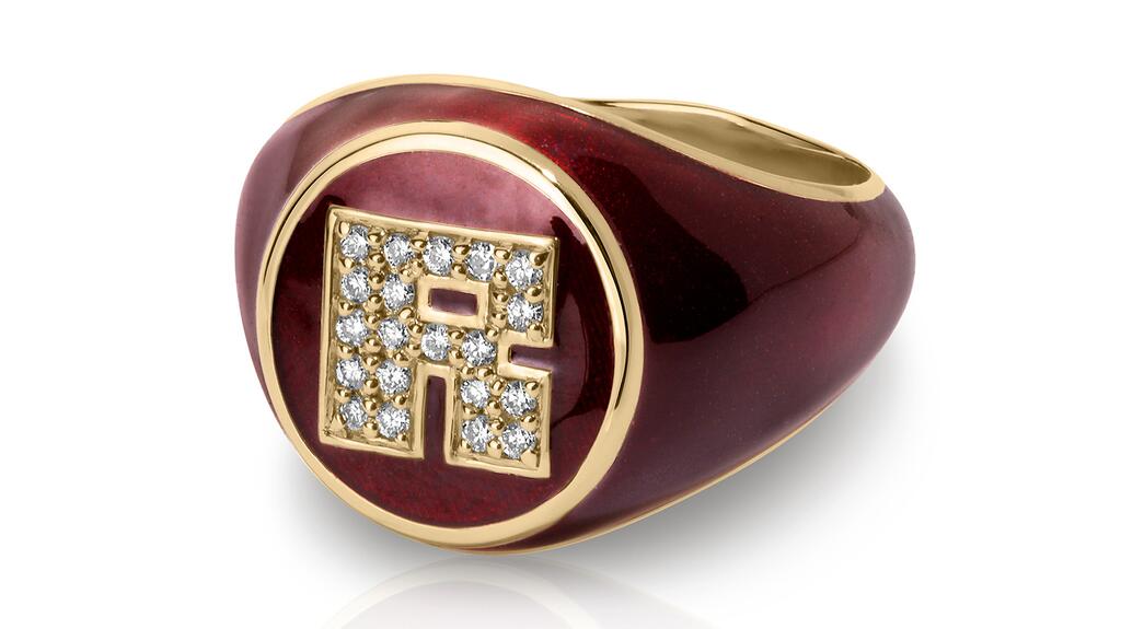 Kwit Spark Square Signet Pinky Ring in Maroon Aura