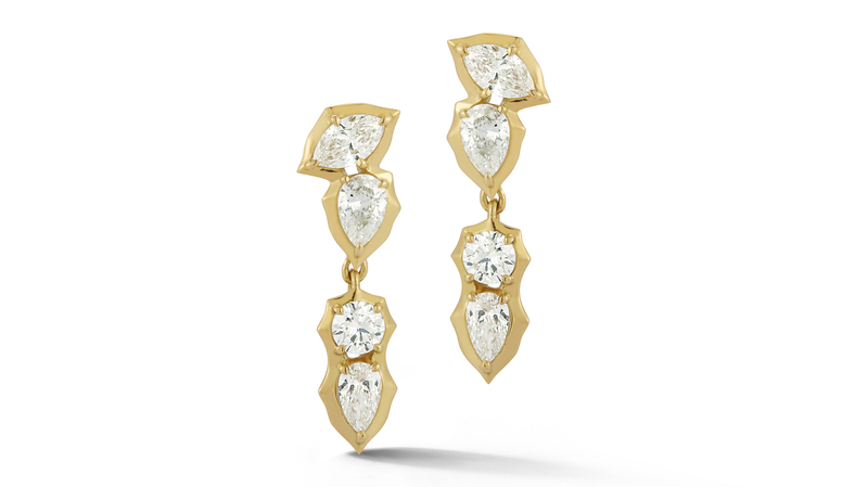 Poppy Single Drop Earrings in 18-karat yellow gold with 1.54 carats of diamonds ($8,800)