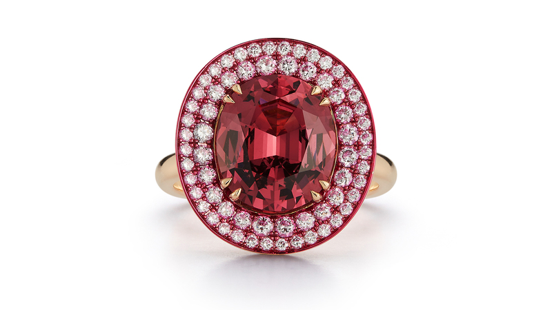 <a href="https://www.thevaultnantucket.com/" target="_blank">Katherine Jetter</a> Malaya garnet and diamond cocktail ring in 18-karat rose gold with rhodium plating ($38,000)