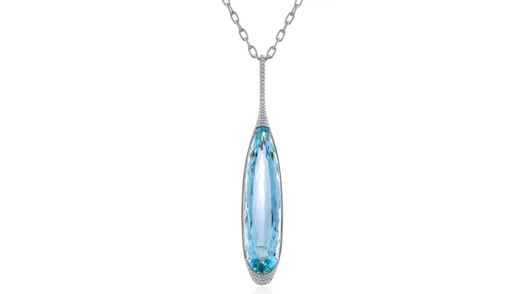 Mindi Mond Aquamarine Diamond Pendant Link Necklace
