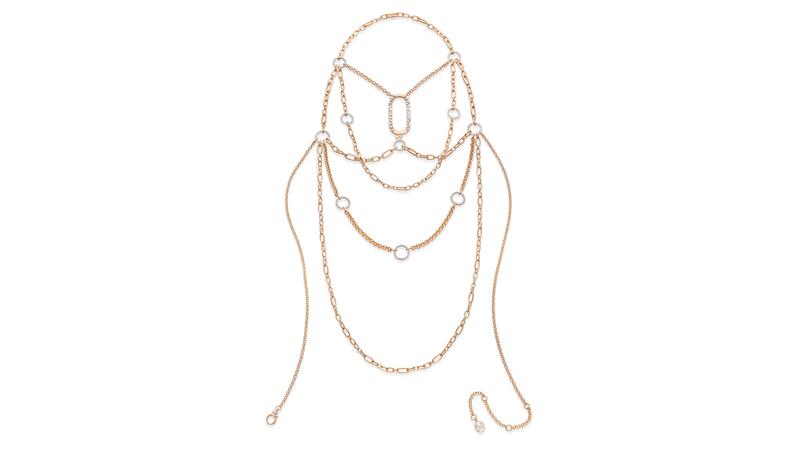 Pomellato high jewelry Sipario body chain in rose and white gold with diamonds