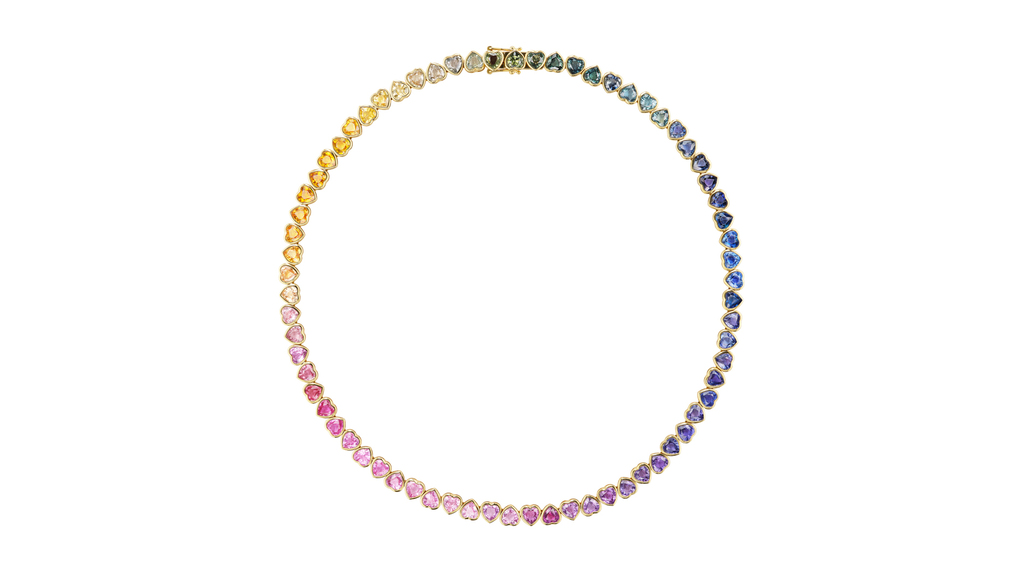 A full view of Emily P. Wheeler’s “I Heart Rainbows Necklace”