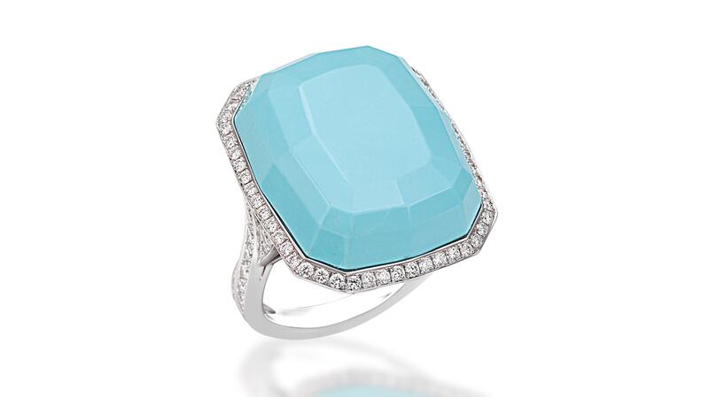 <a href="https://www.picchiotti.it/en/" target="_blank">Picchiotti</a> turquoise cocktail ring in 18-karat white gold with accent round diamonds ($13,300)