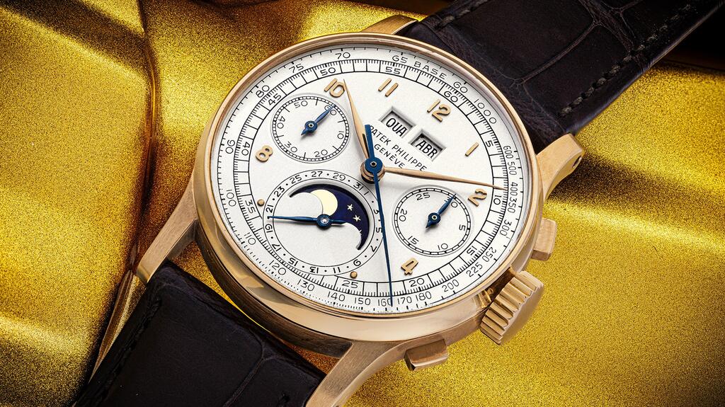 A buyer paid more than $2 million for this rare and well-preserved Patek Philippe pink gold perpetual calendar chronograph from 1950. The day of the week (Qua) and month (Abr) are in Portuguese and translate to Wednesday and April. Patek Philippe pink gold perpetual calendar chronograph circa 1950