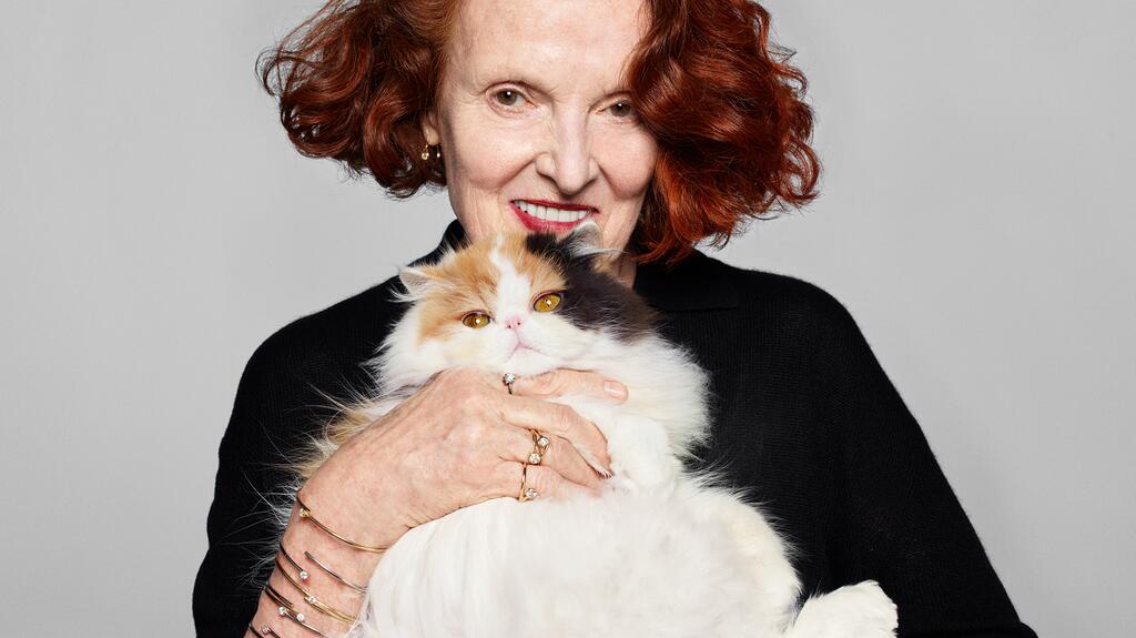 Grace Coddington and cat in Pandora campaign