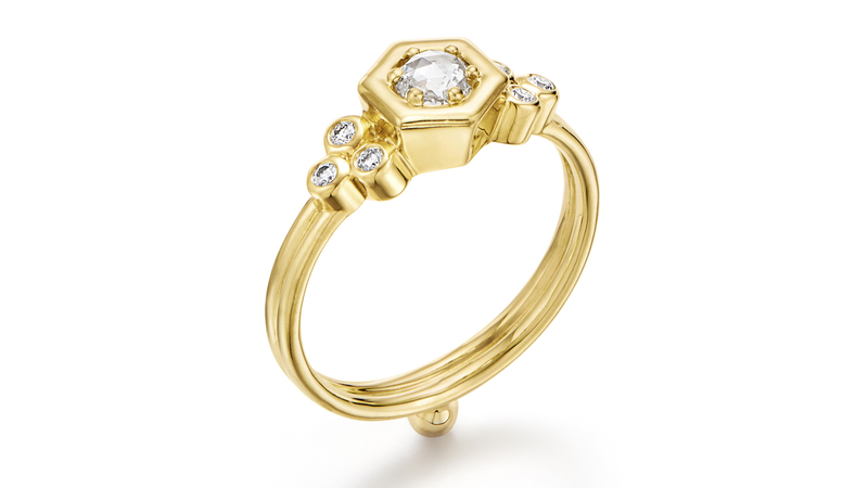 Temple St. Clair 18-karat diamond hexagon ring using conflict-free diamonds and Fairtrade, recycled gold ($2,500)