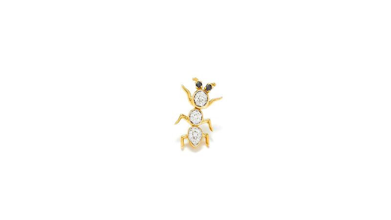 Yvonne Léon ant earring in 9-karat yellow gold with gray and black diamonds ($1,070 per earring) Yvonne Léon ant earring