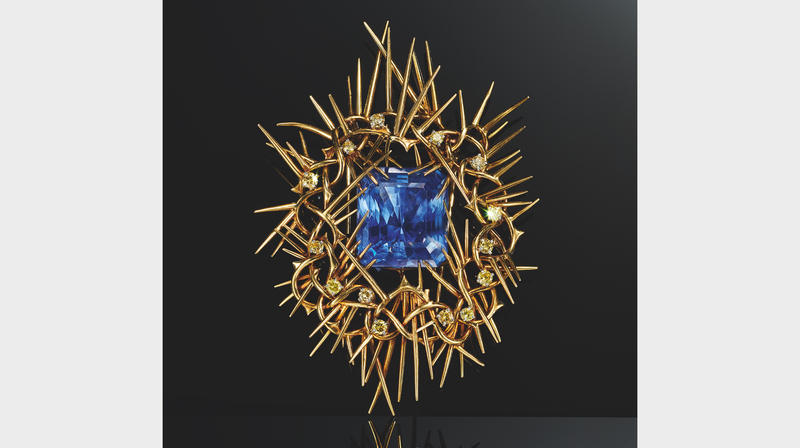 Detail of “Thorns” clip by Jean Schlumberger for Tiffany & Co. in gold and palladium with colored diamonds and sapphire, circa 1947. It belonged to socialite Millicent Rogers (1902-1953). (Copyright Tiffany & Co./Photography by Thomas Milewski)