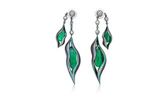 Saboo Fine Jewels emerald and titanium earrings