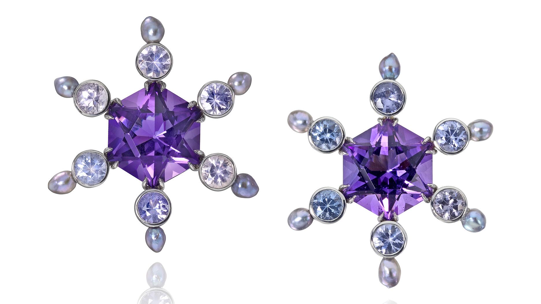 Assael amethyst, pearl and lavender spinel earrings  