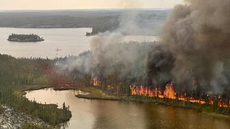 View of wildfires in Yellowknife Canada