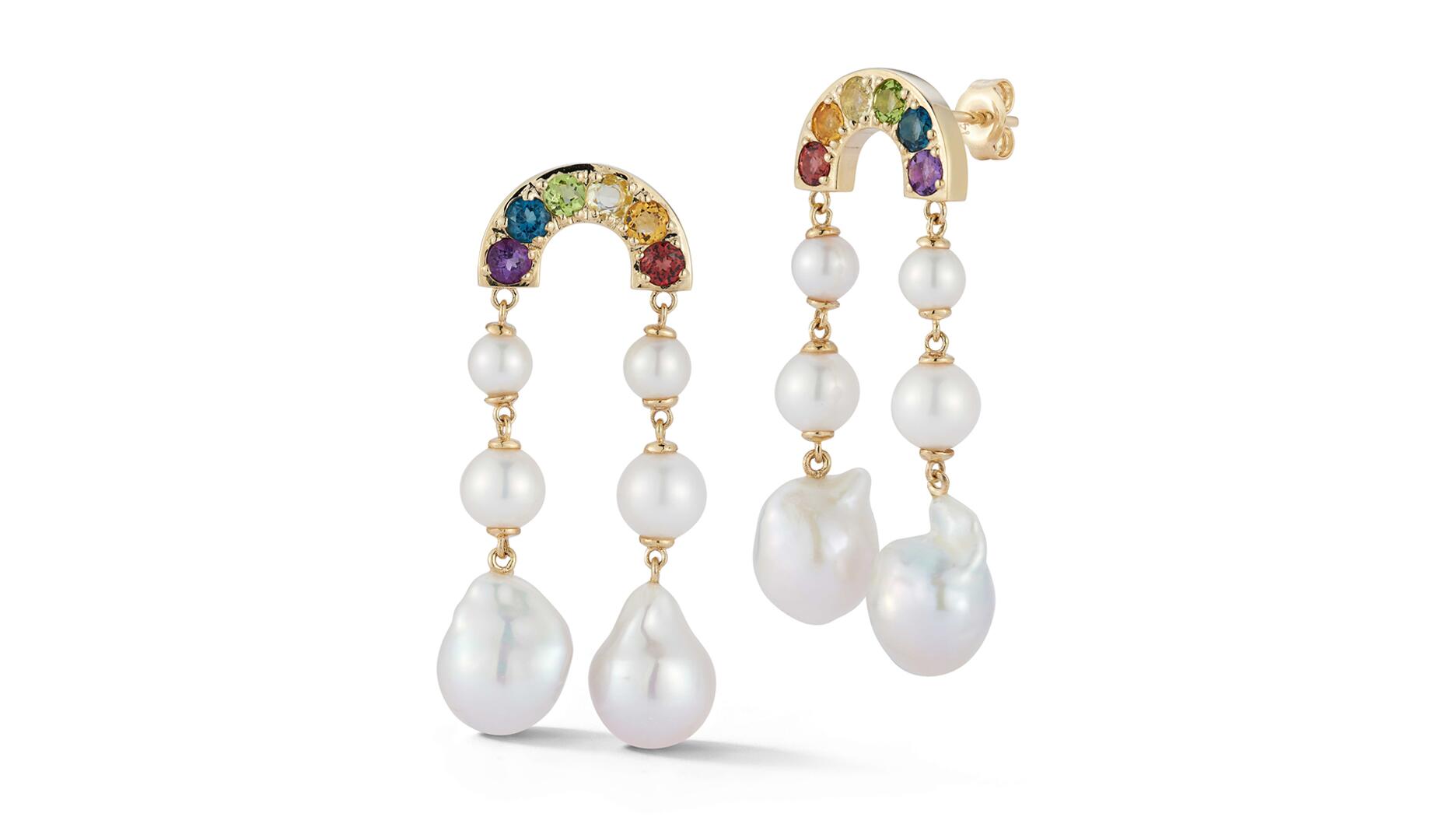 Mateo pearl and rainbow sapphire After the Storm earrings