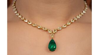 Jared emerald and yellow diamond necklace