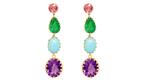Jenna Blake 18-karat gold drop earrings with emerald, pink sapphire, turquoise, and amethyst 