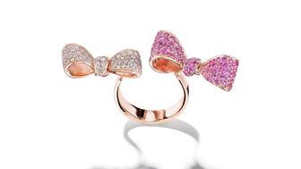 Mimi So pink sapphire and diamond bow ring 