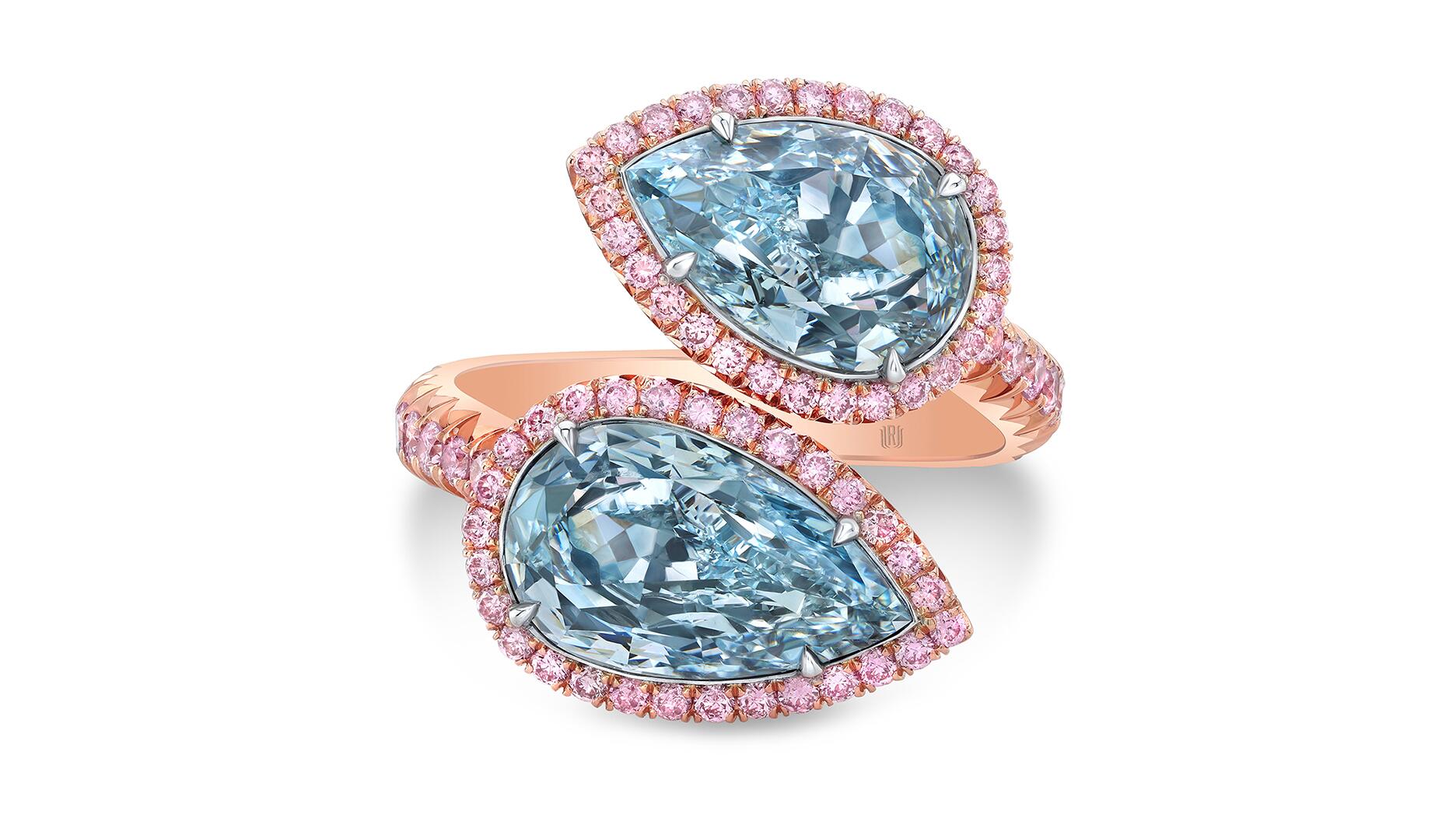 Rahaminov Diamonds blue and pink diamond bypass ring