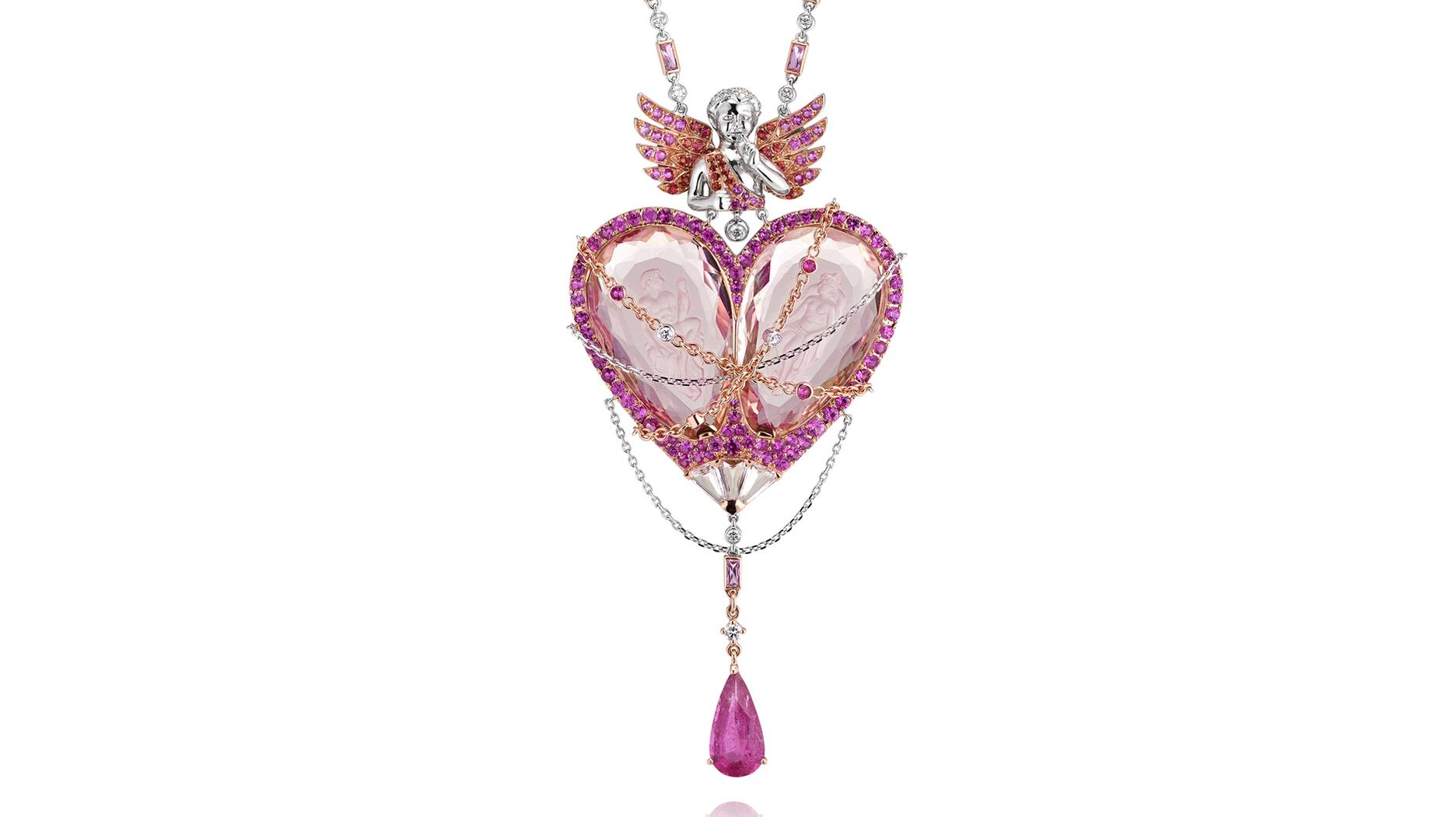 Lydia Courteille morganite and pink sapphire Hercules and Omphale necklace 