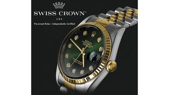 Swiss Crown USA logo and Rolex watch