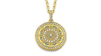 Buddha Mama “Mandala” pendant in 20-karat yellow gold with blue topaz and diamonds