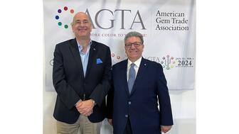 CIBJO President Gaetano Cavalieri and AGTA CEO John W. Ford Sr. at JCK Las Vegas 2023